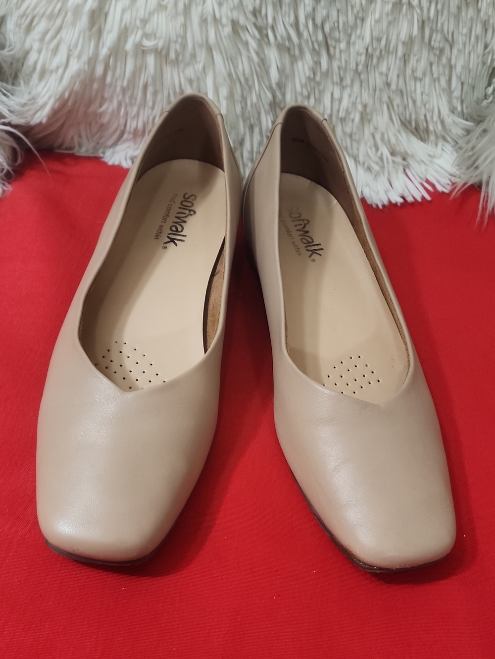 SoftWalk Vellore Women's Nude Leather Square-Toe Flats